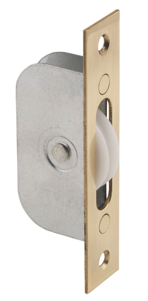Image of Carlisle Brass Sash Window Axle Pulley & Nylon Wheel Polished Brass 117mm x 42mm 