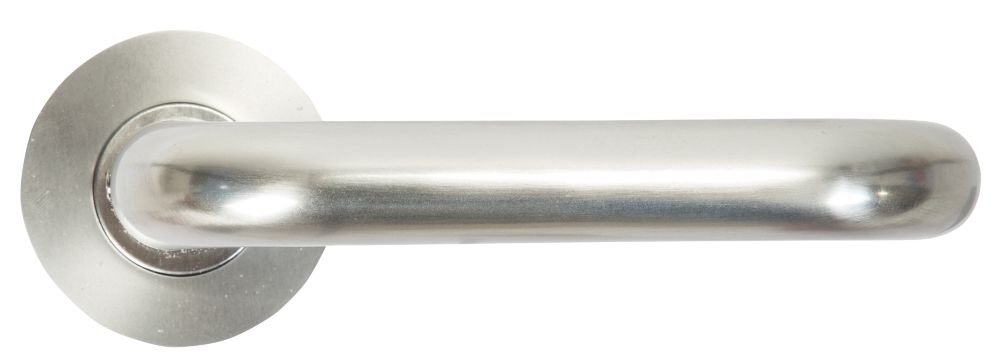 Image of Dorma Pure 8100 Lever on Rose Door Handles Pair Satin Stainless Steel 