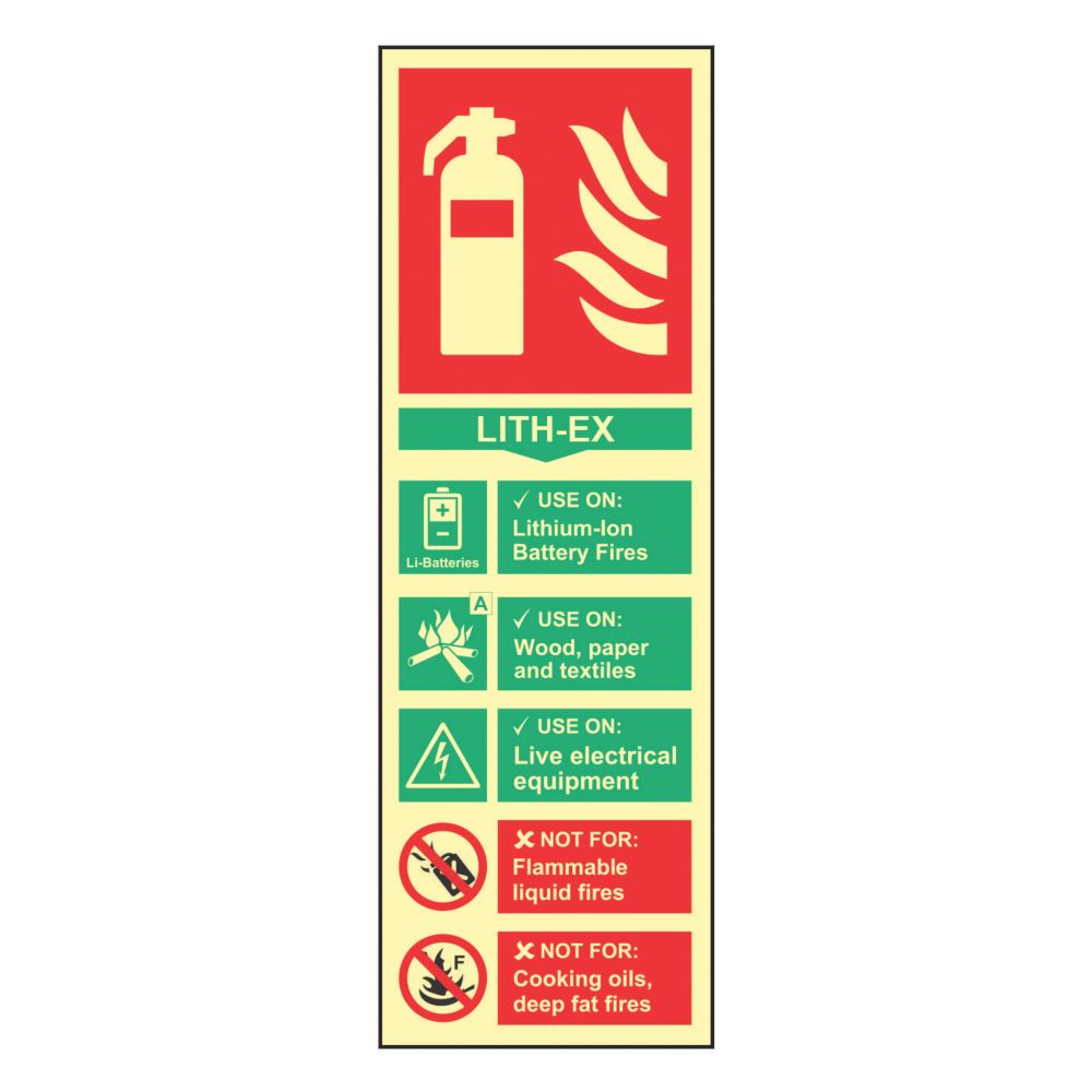 Image of Photoluminescent "Fire Extinguisher Lithium-lon" Sign 300mm x 100mm 