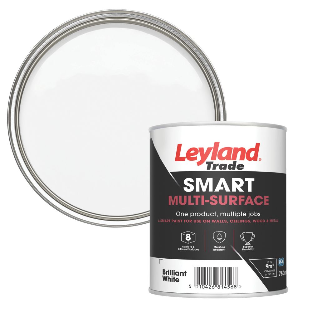 Image of Leyland Trade Smart Eggshell Brilliant White Emulsion Smart Multi-Surface Paint 750ml 