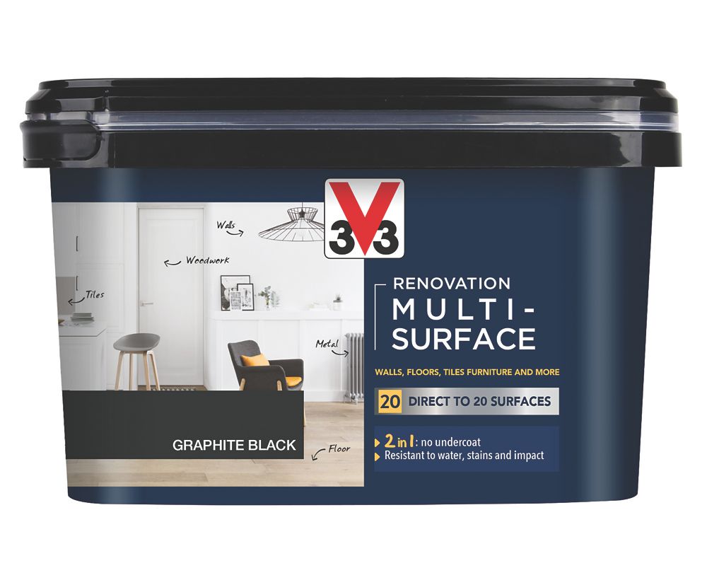 Image of V33 Satin Graphite Black Acrylic Renovation Multi-Surface Paint 2Ltr 