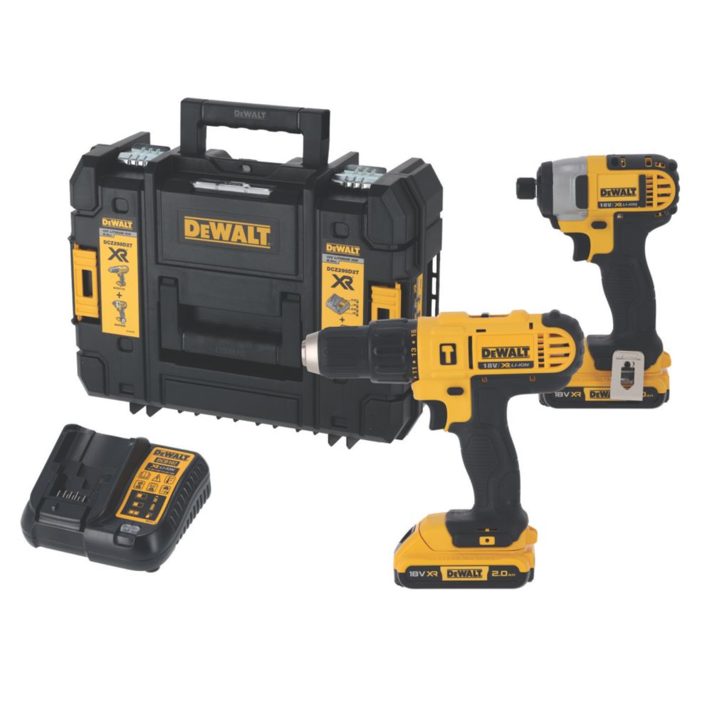 Image of DeWalt DCZ298D2T-SFGB 18V 2 x 2.0Ah Li-Ion XR Cordless Combi Drill & Impact Driver Twin Pack 