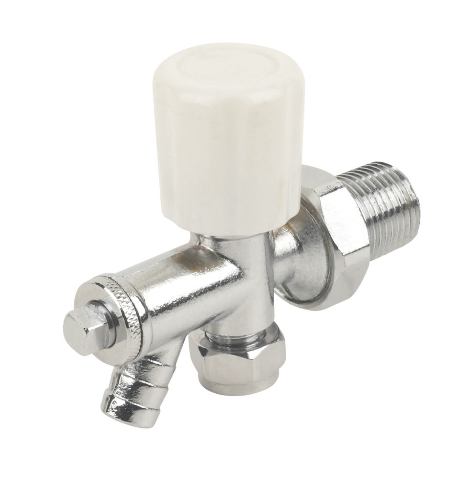Image of White Angled Manual Radiator Valve With Drain-Off 8mm x 1/2" 