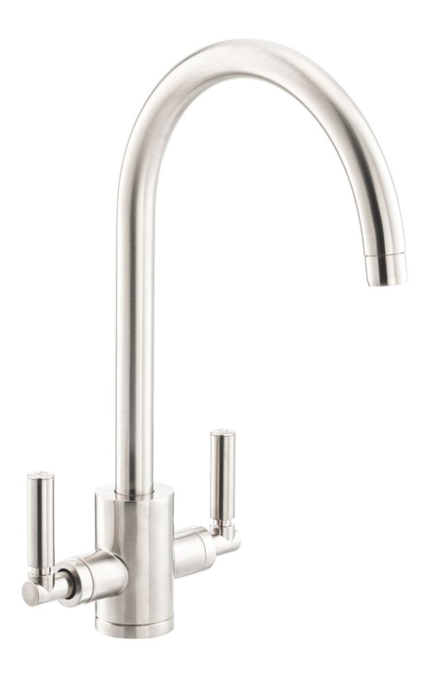 Image of Streame by Abode Brolle Swan Dual-Lever Mono Mixer Kitchen Tap Brushed Nickel 