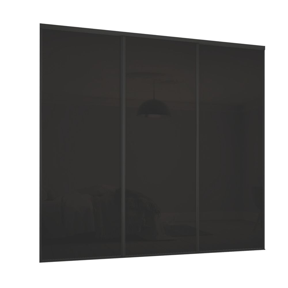 Image of Spacepro Classic 3-Door Framed Glass Sliding Wardrobe Doors Black Frame Black Panel 2672mm x 2260mm 