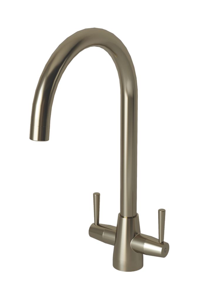 Image of ETAL Wick Twin Lever Kitchen Mixer Tap Brushed Steel 
