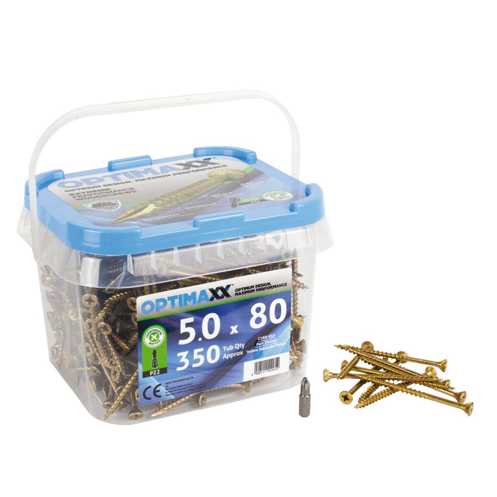 Image of Optimaxx PZ Countersunk Wood Screws 5mm x 80mm 350 Pack 