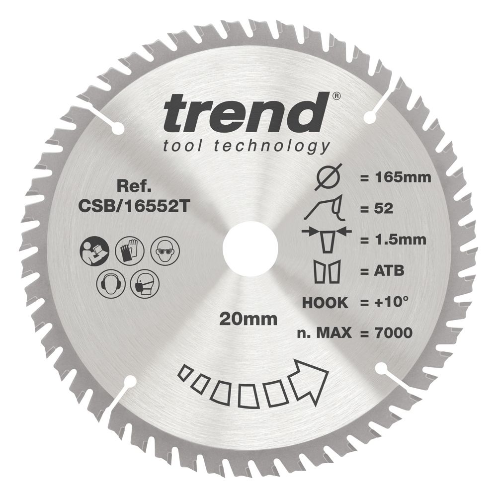 Image of Trend CraftPo CSB/16552T Wood Thin Kerf Circular Saw Blade for Cordless Saws 165mm x 20mm 52T 