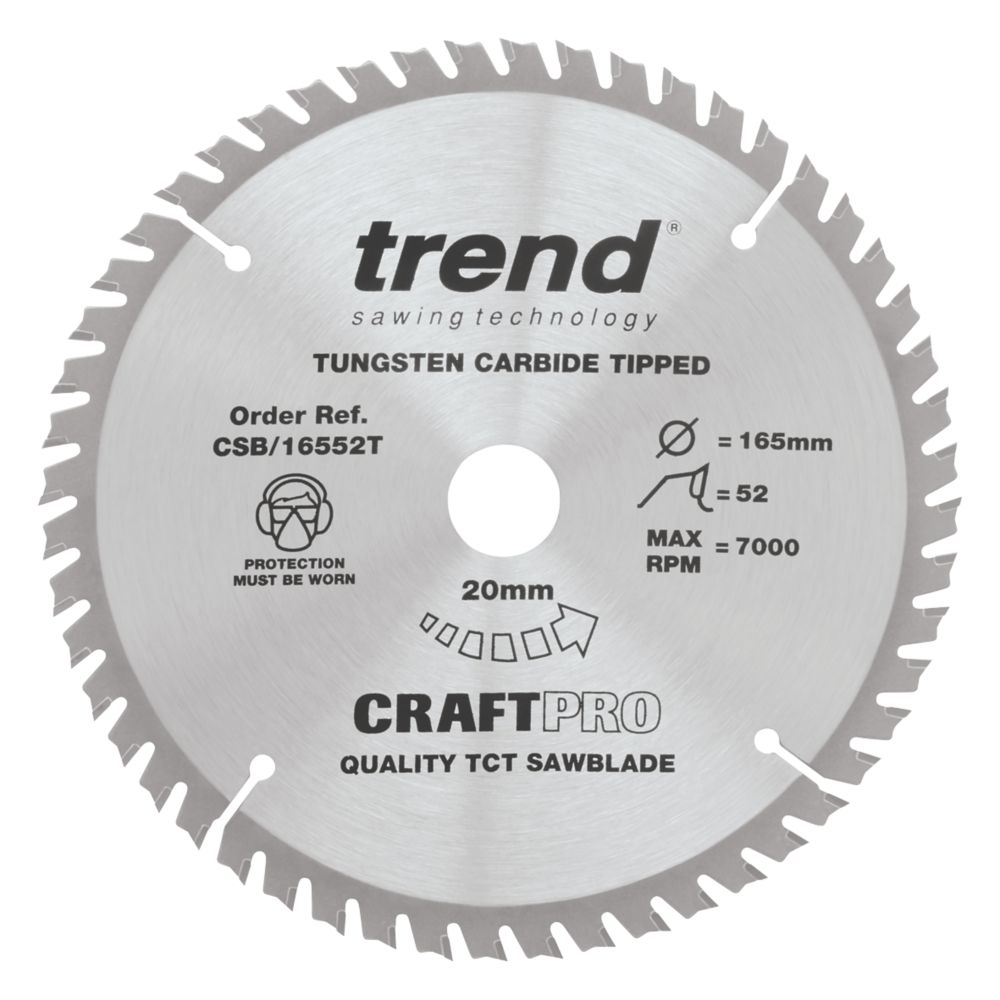 Image of Trend CraftPo CSB/16552T Wood Thin Kerf Circular Saw Blade for Cordless Saws 165mm x 20mm 52T 