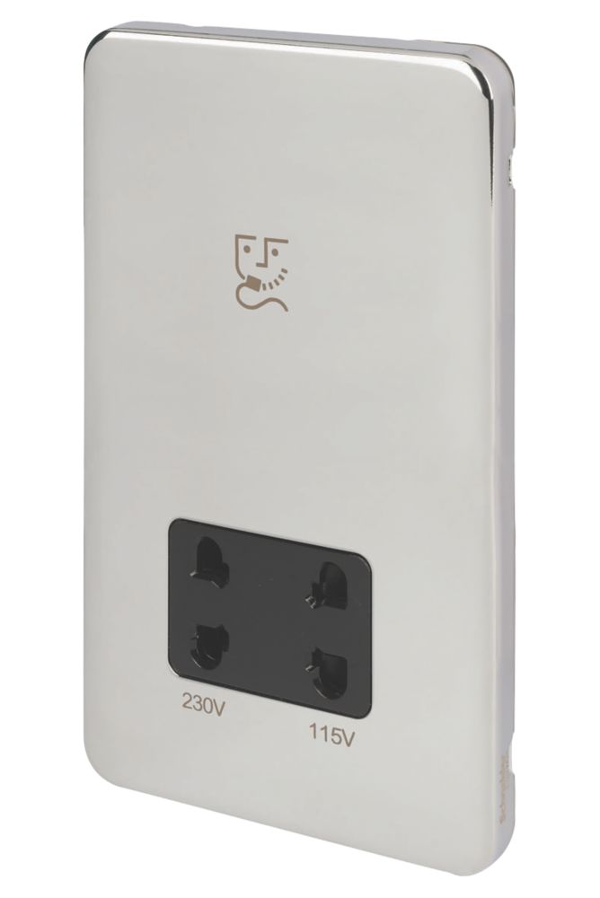 Image of Schneider Electric Lisse Deco 2-Gang Dual Voltage Shaver Socket 115 / 230V Polished Chrome with Black Inserts 