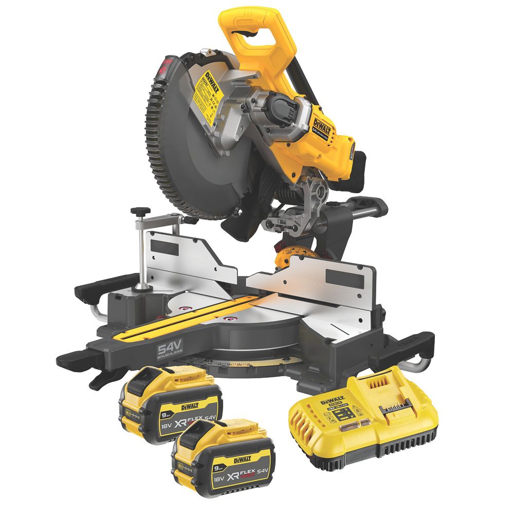 Image of DeWalt DCS781X2-GB 305mm 54V 2 x 9.0Ah Li-Ion XR FlexVolt Brushless Cordless Double-Bevel Sliding Mitre Saw 