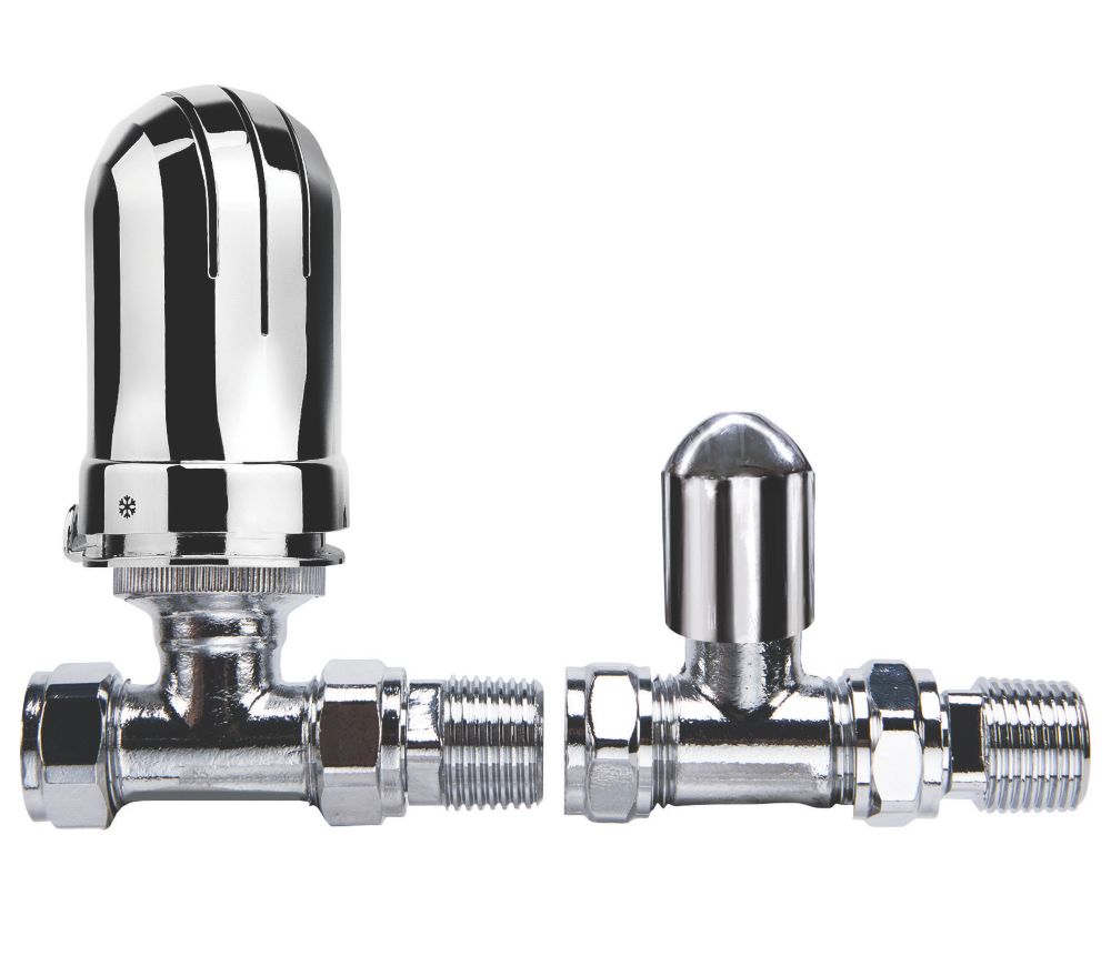 Image of Flomasta Chrome Straight Thermostatic TRV & Lockshield 15mm x 1/2" 