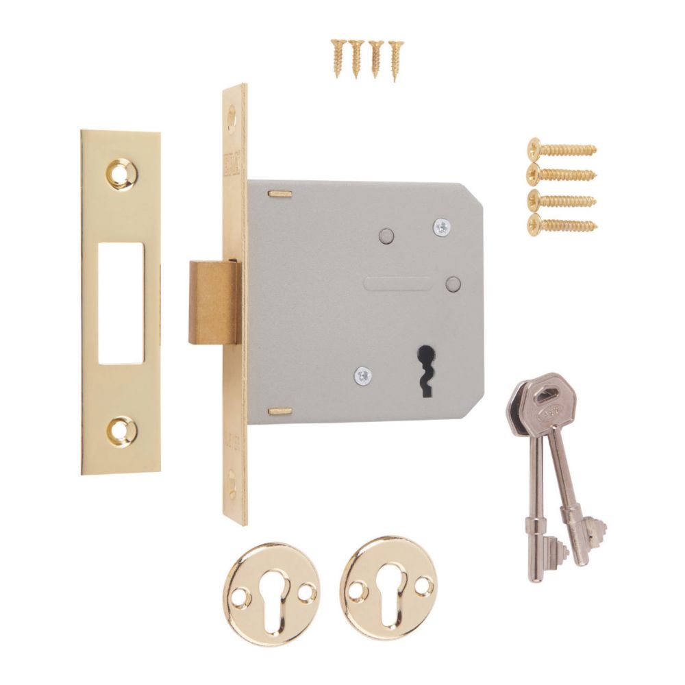 Image of ERA 3 Lever Brass 3-Lever Mortice Deadlock 76mm Case - 56mm Backset 