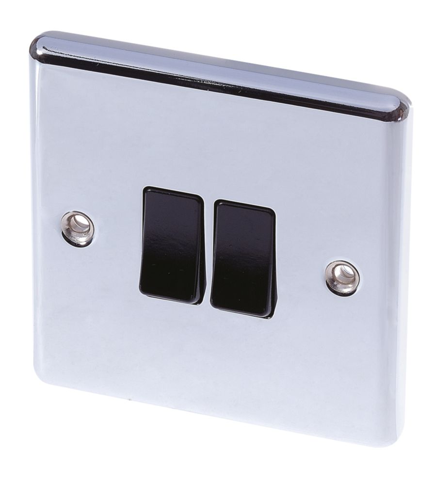 Image of LAP 10AX 2-Gang 2-Way Light Switch Polished Chrome with Black Inserts 