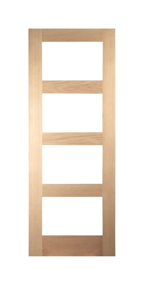 Image of Jeld-Wen 4-Clear Light Unfinished Oak Veneer Wooden Shaker Internal Door 2040mm x 726mm 