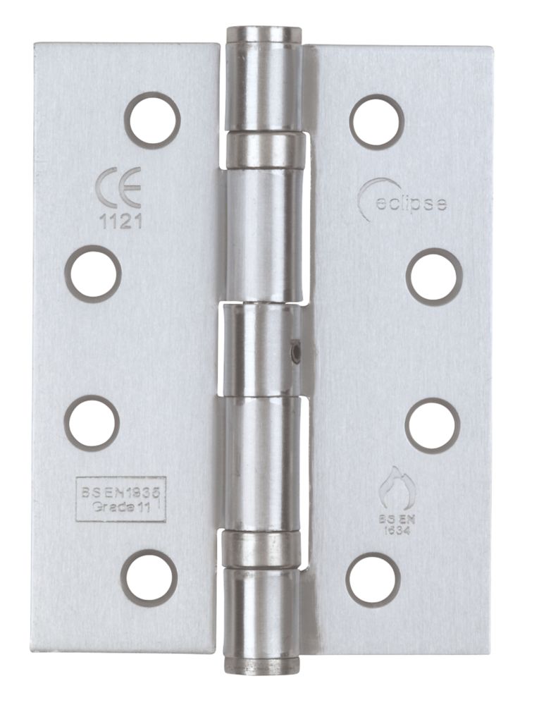 Image of Eclipse Satin Chrome Grade 11 Fire Rated Ball Bearing Hinges 102mm x 76mm 3 Pack 