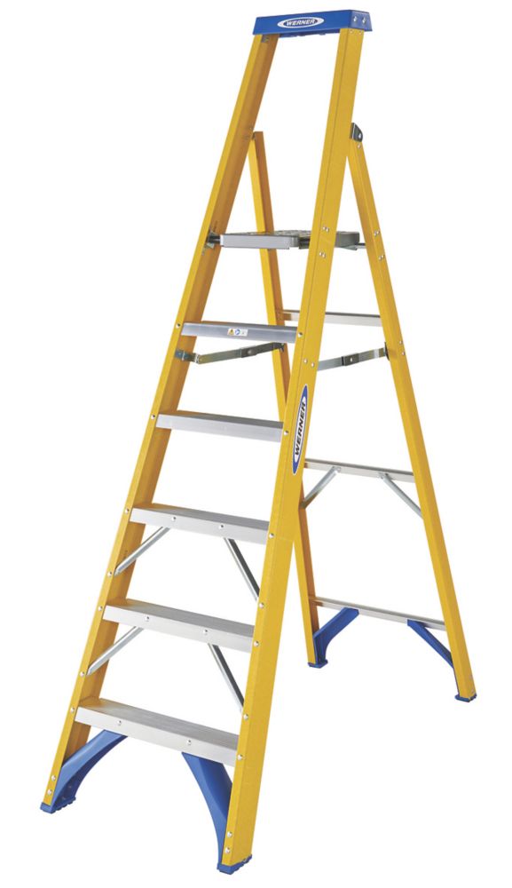 Image of Werner Fibreglass 6-Treads Platform Stepladder 1.41m 