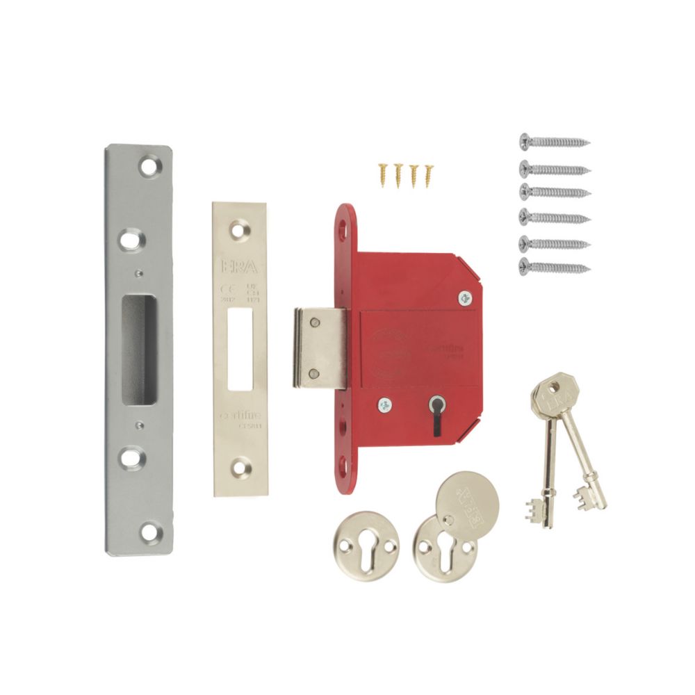 Image of ERA Fire Rated Satin Nickel BS 5-Lever Mortice Deadlock 64mm Case - 44mm Backset 