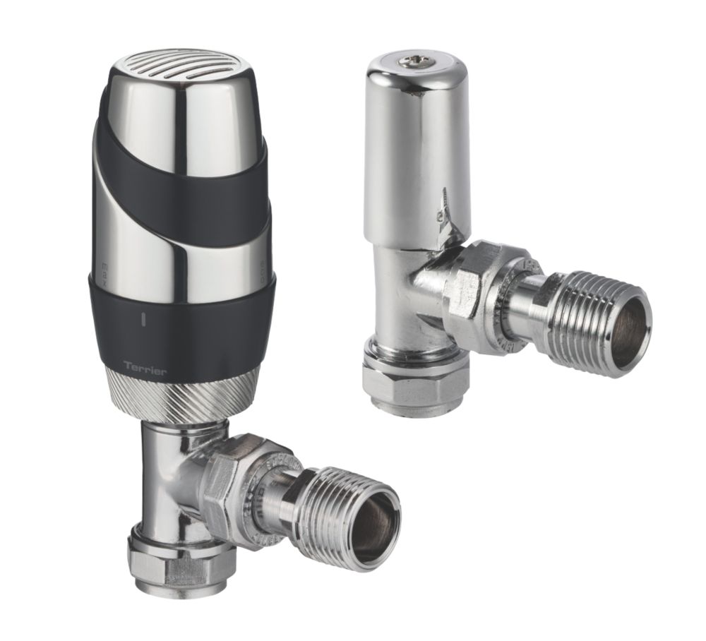 Image of Terrier Terrier Decorative Anthracite Angled Thermostatic TRV & Lockshield 15mm x 1/2" 