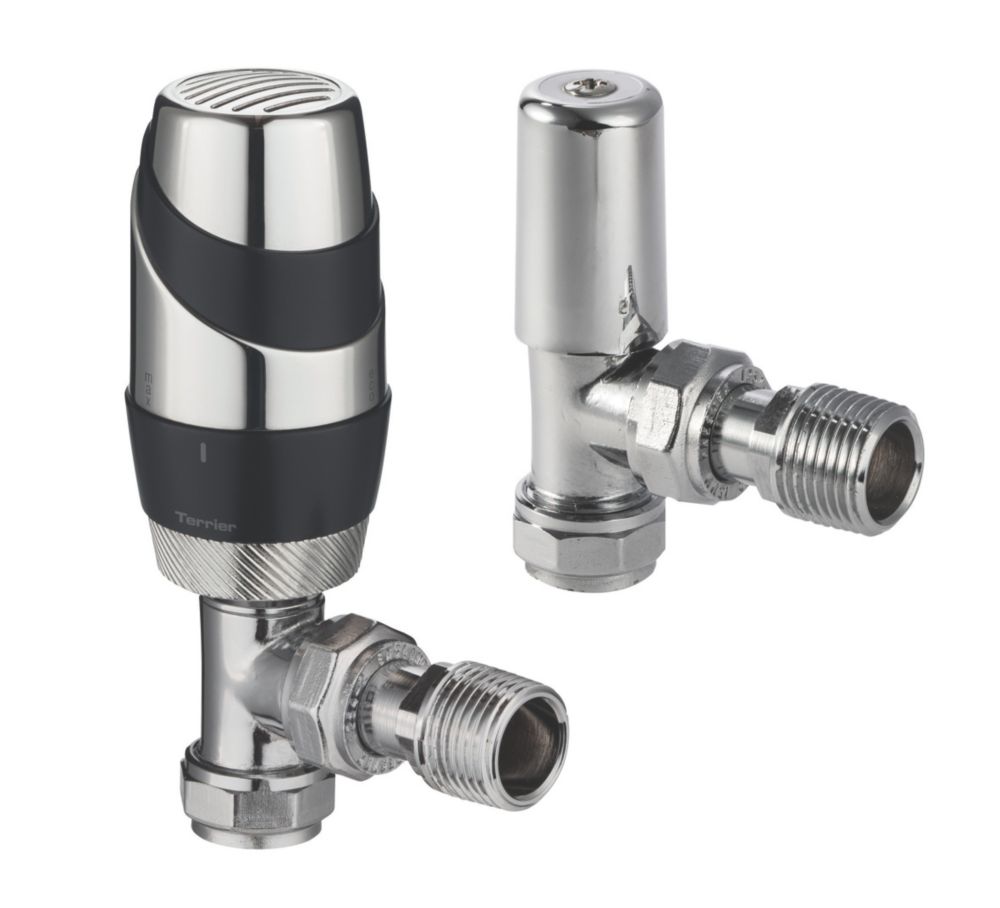 Image of Terrier Terrier Decorative Anthracite Angled Thermostatic TRV & Lockshield 15mm x 1/2" 