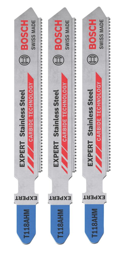 Image of Bosch Expert T118AHM Sheet Stainless Steel Jigsaw Blades 83mm 3 Pack 