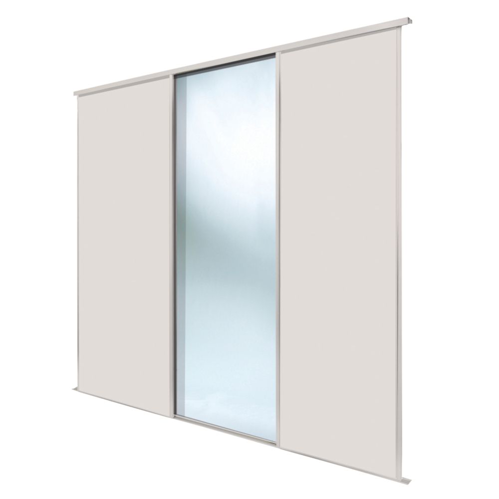 Image of Spacepro Classic 3-Door Sliding Wardrobe Door Kit Cashmere Frame Cashmere / Mirror Panel 2672mm x 2260mm 