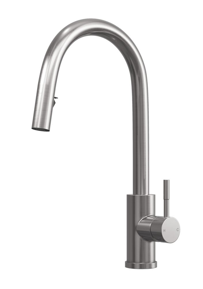 Image of ETAL Velia Concealed Pull-Out Kitchen Mixer Tap Brushed Steel 