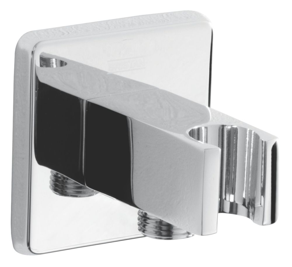 Image of Bristan Easyfit Contemporary Square Shower Wall Outlet with Handset Holder Bracket Chrome 80mm 