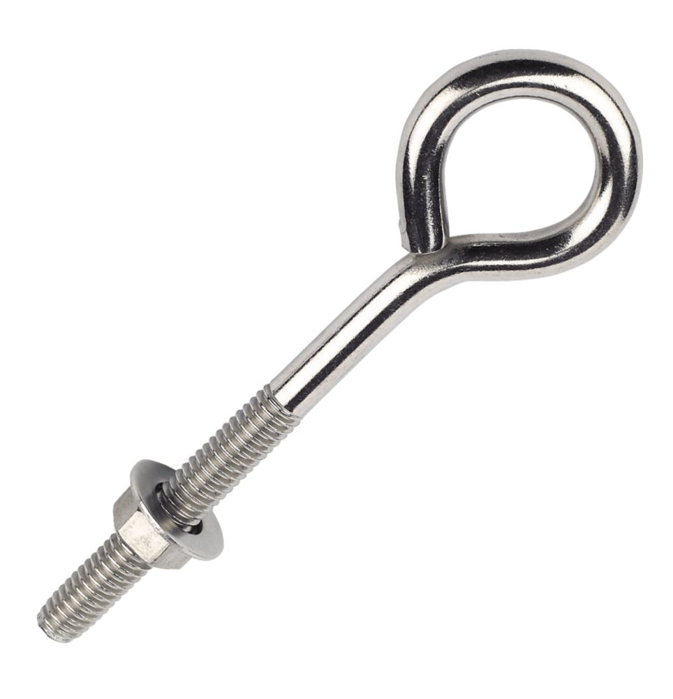 Image of Marine Eye Bolts Satin Stainless Steel 8mm x 80mm 5 Pack 