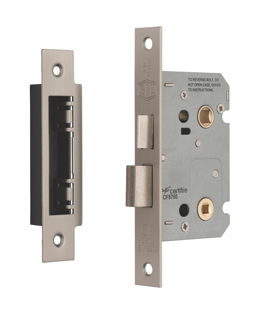 Image of Smith & Locke Fire Rated Satin Nickel Bathroom Lock 65mm Case - 44mm Backset 