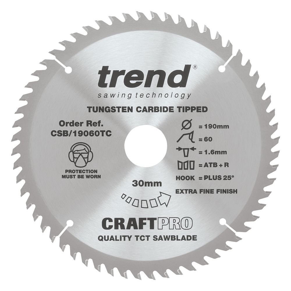 Image of Trend CraftPro Wood/Chipboard/MDF Circular Saw Blade 190mm x 30mm 60T 