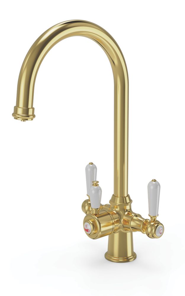 Image of ETAL Traditional Cruciform 3-in-1 Hot Water Kitchen Tap Brushed Brass 