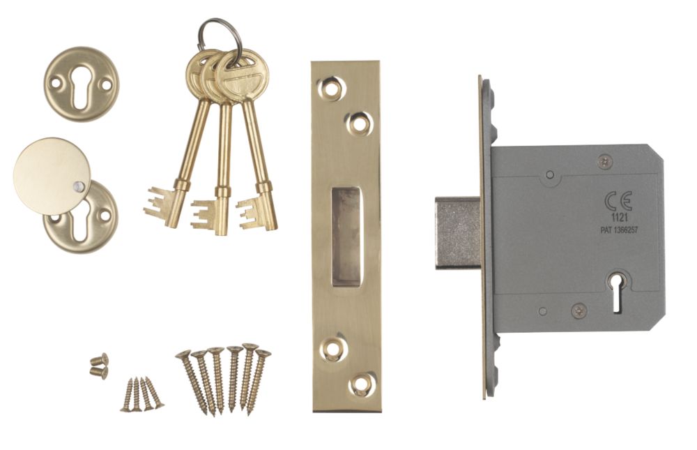 Image of Smith & Locke Fire Rated Satin Brass BS 5-Lever Mortice Deadlock 76mm Case - 57mm Backset 