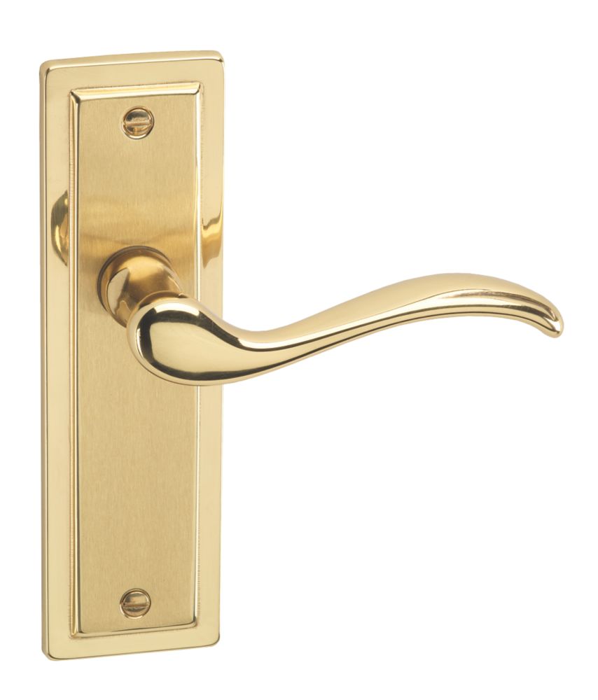 Image of Urfic Porto Fire Rated Latch Latch Lever on Backplate Pair Polished / Satin Brass 