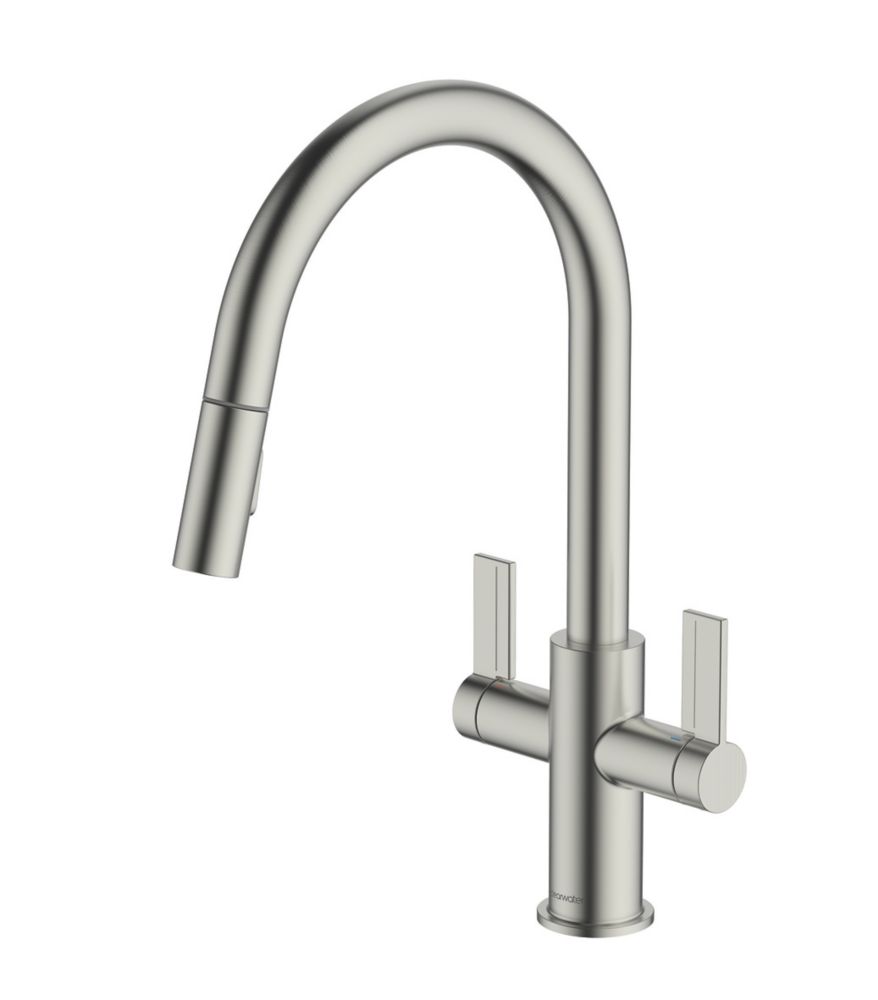 Image of Clearwater Kira KIR30BN Double Lever Tap with Twin Spray Pull-Out Brushed Nickel PVD 