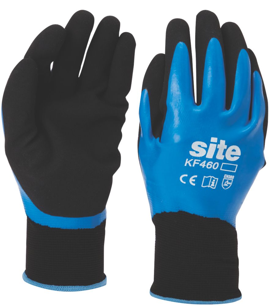 Image of Site 460 Fully-Coated Latex Grip Gloves Blue / Black Large 