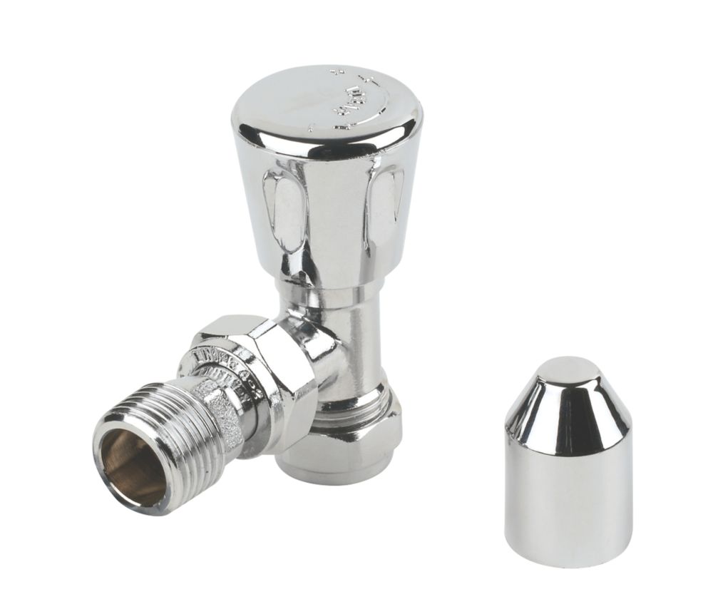 Image of Chrome Angled Manual Radiator Valves 15mm x 1/2" 2 Pack 