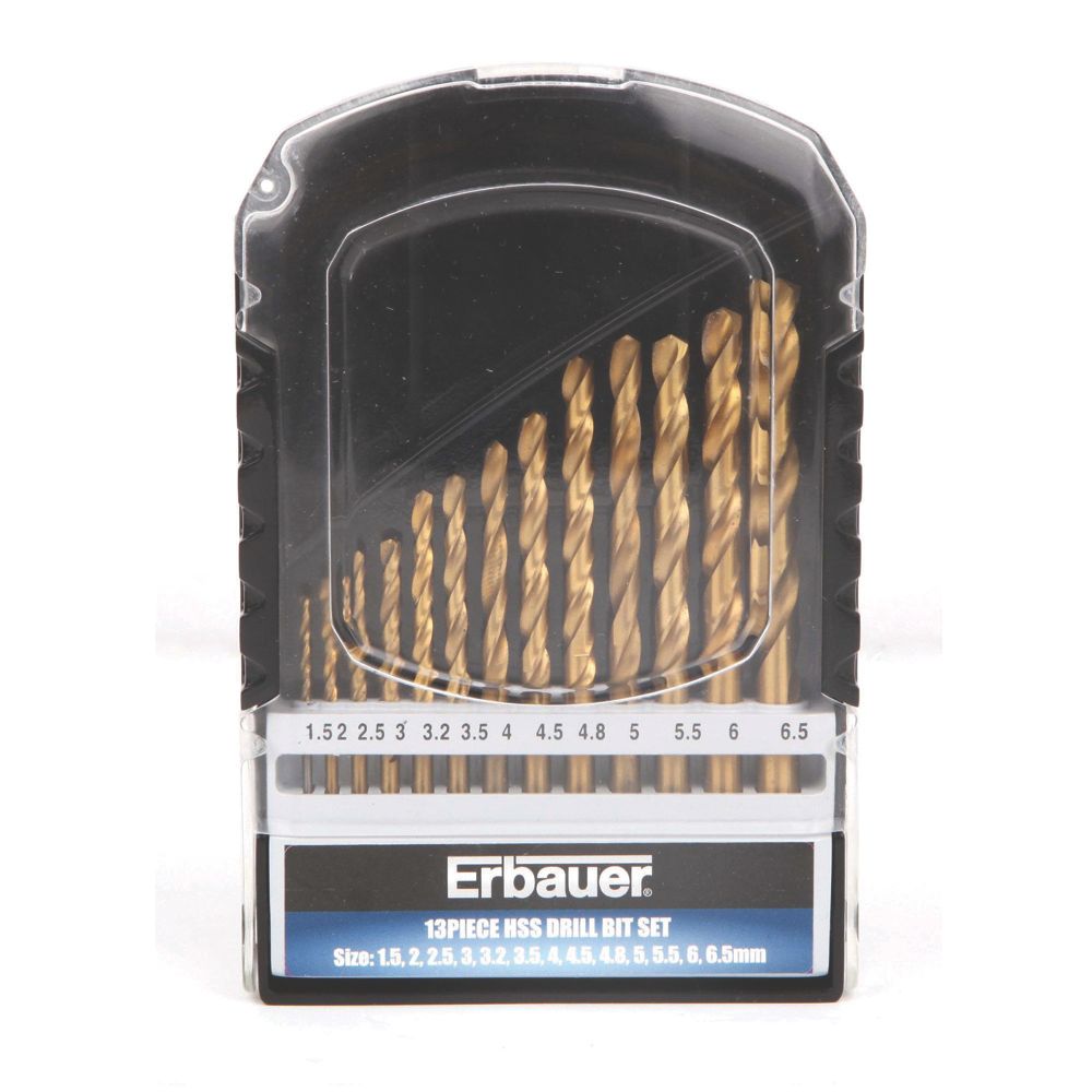 Image of Erbauer Straight Shank HSS Drill Bits 13 Piece Set 