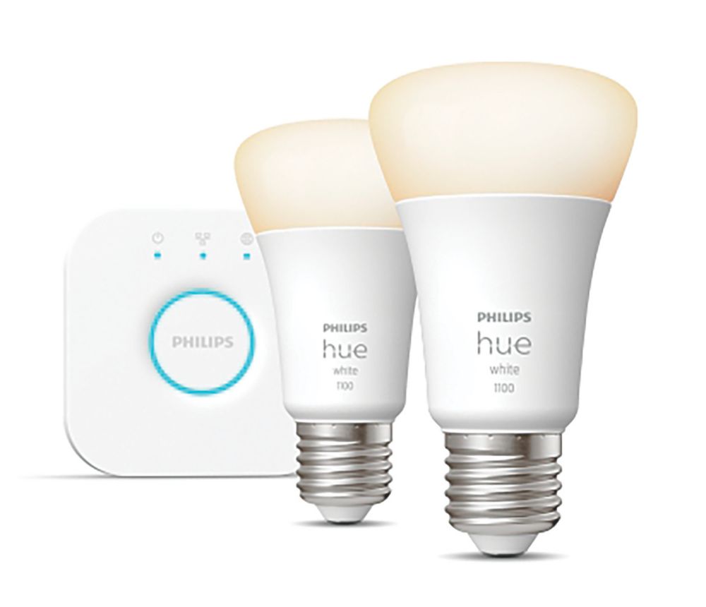 Image of Philips Hue ES A19 LED Smart Lighting Starter Kit 9W 806lm 2 Pack 