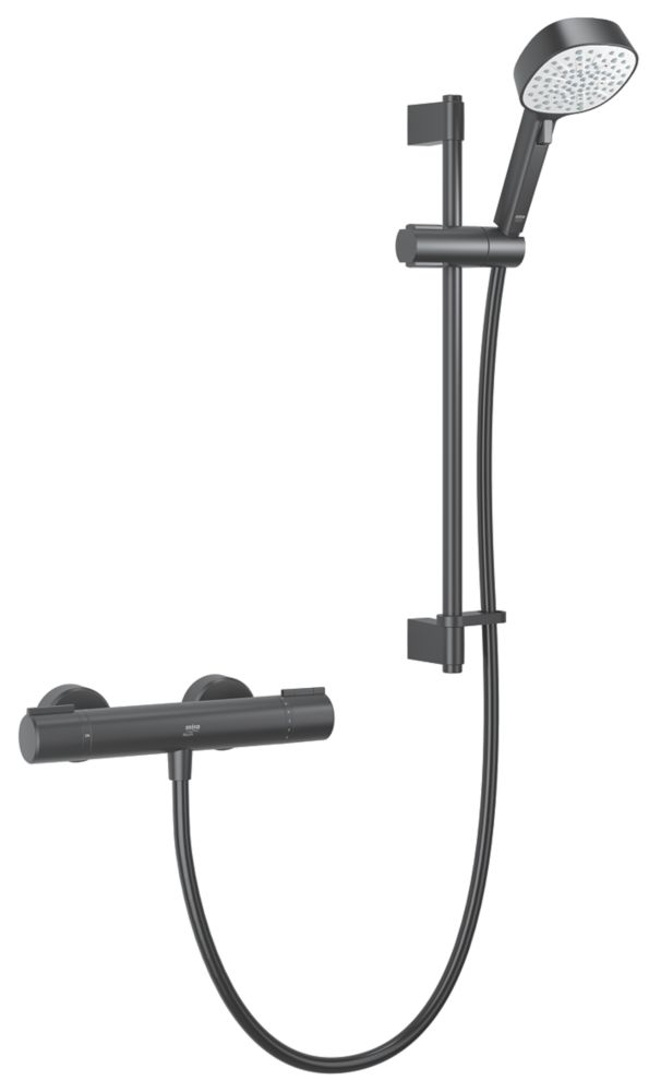 Image of Mira Atom Single Outlet Rear-Fed Exposed Matt Black Thermostatic Mixer Shower 