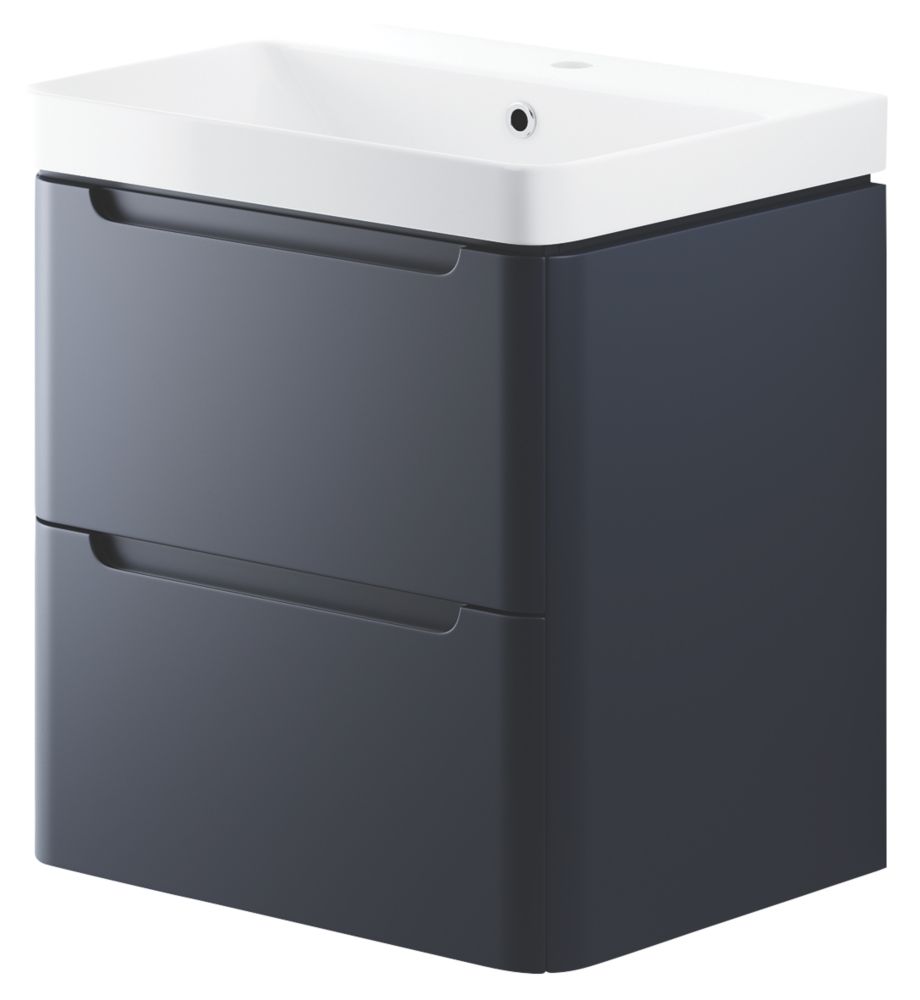 Image of Wall-Hung Vanity Unit & Basin Matt Indigo 605mm x 460mm x 662mm 