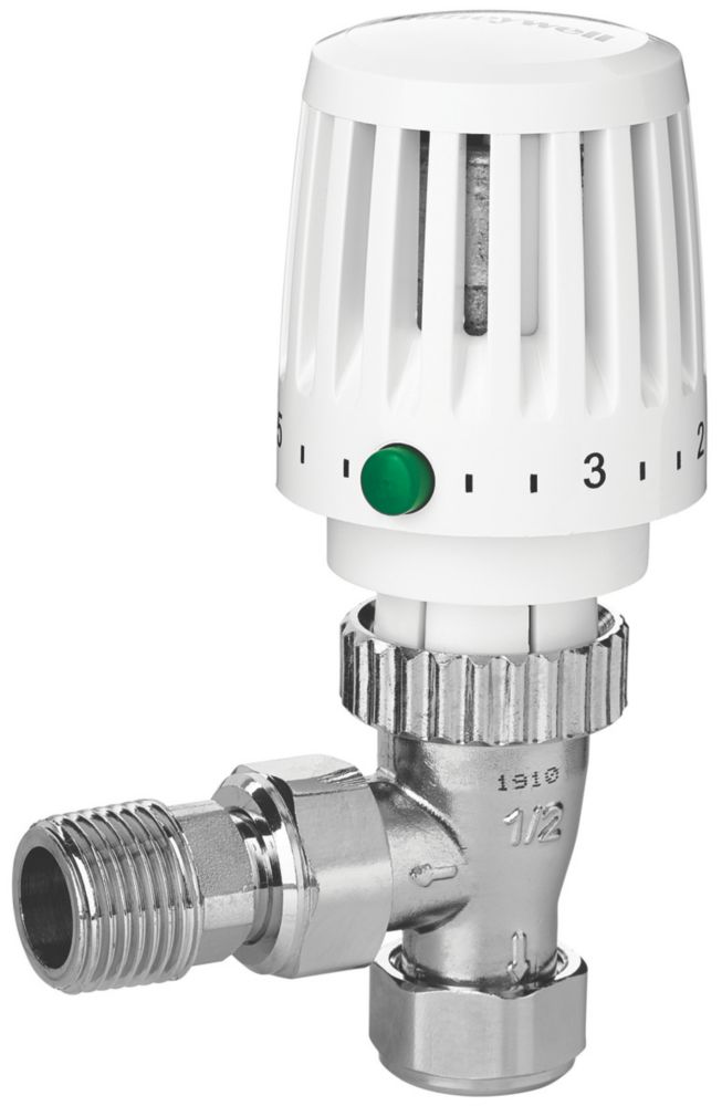 Image of Honeywell Home Valencia White Angled Thermostatic TRV & Lockshield 15mm x 1/2" 