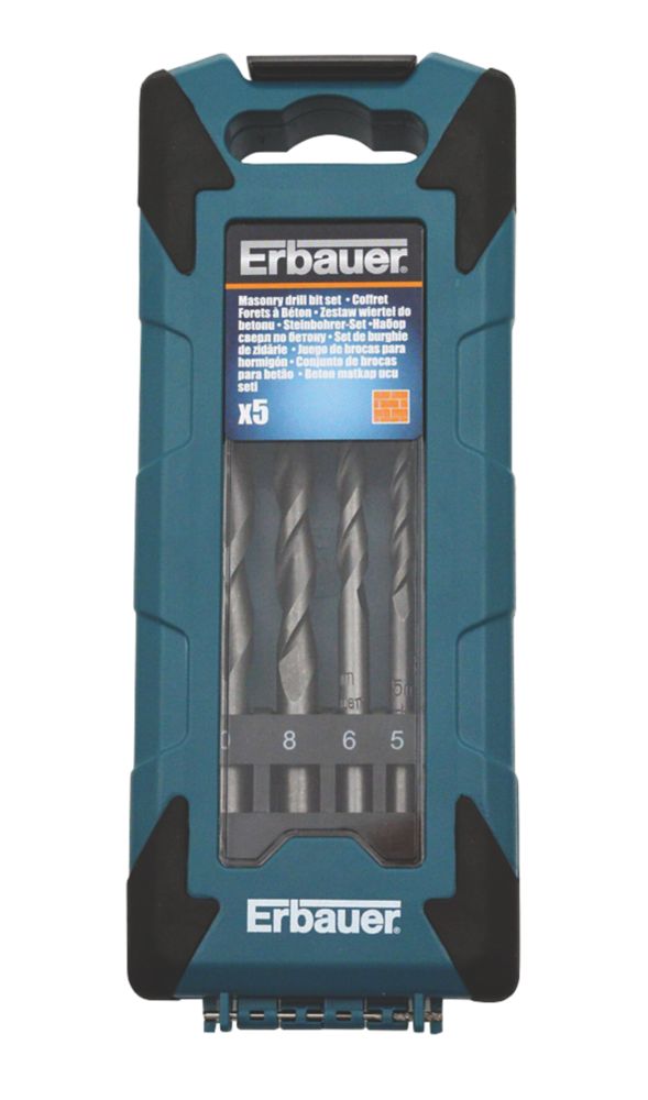 Image of Erbauer Straight Shank Masonry Drill Bit Set 5 Pieces 