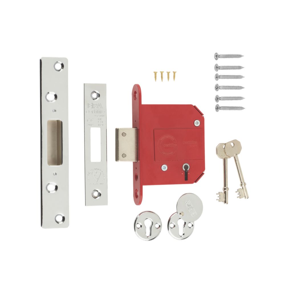 Image of ERA Fire Rated 5 Lever Chrome Mortice Deadlock 76mm Case - 56mm Backset 