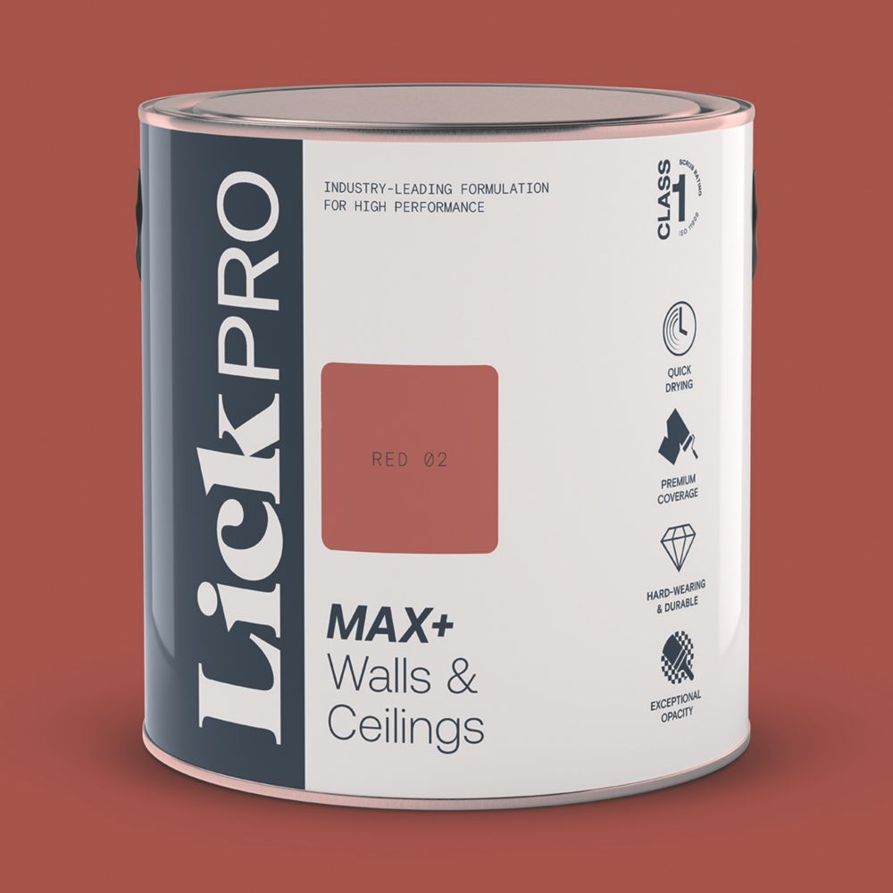 Image of LickPro Eggshell Red 02 Emulsion Paint 2.5Ltr 