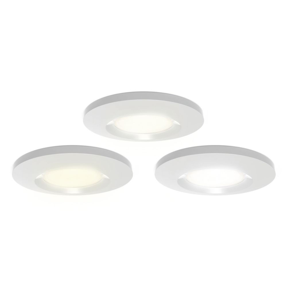 Image of 4lite IP65 FRD 3000K/4000K/6000K Fixed Fire Rated LED Downlight White / Chrome / Satin Nickel 9W 770lm 3 Pack 