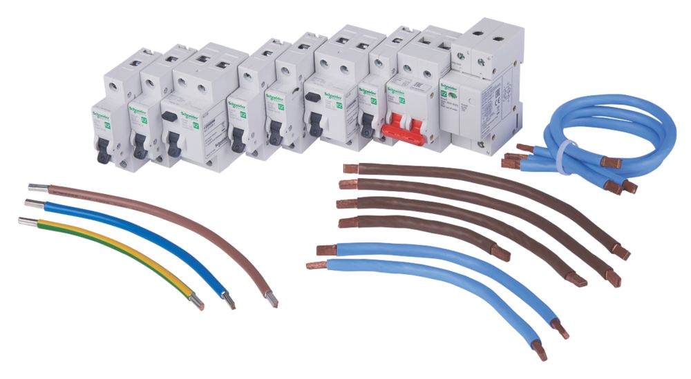 Image of Schneider Electric Easy9 Compact 100A SP Type B Dual RCD Consumer Unit Device Kit with SPD 