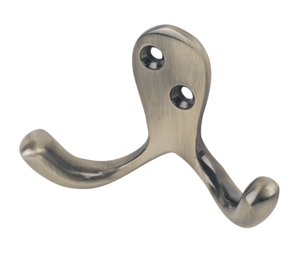Image of Smith & Locke Double Robe Hooks Antique Brass 49mm 5 Pack 