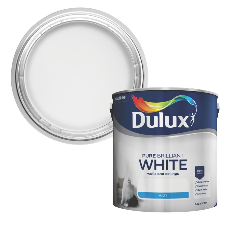 Image of Dulux Matt Pure Brilliant White Emulsion Paint 2.5Ltr 