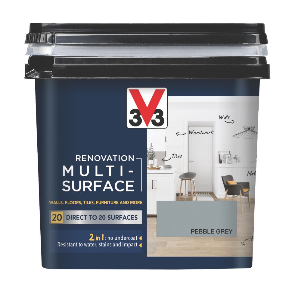 Image of V33 Satin Pebble Grey Acrylic Renovation Multi-Surface Paint 750ml 